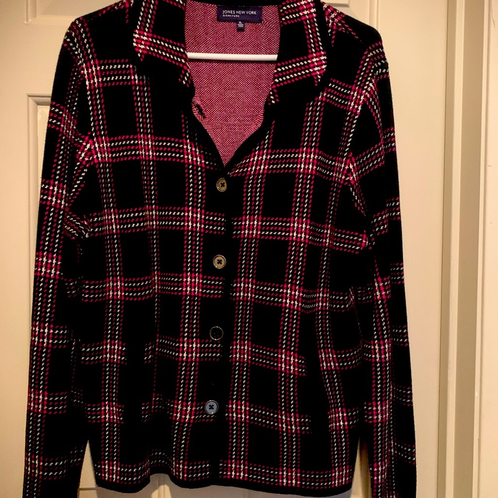 Jones New York Blazer in Black and Deep Pink, comfy box fit with waistline, XL